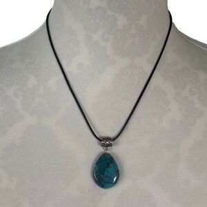 Teardrop Blue/Green Genuine Gemstone Pendant Necklace